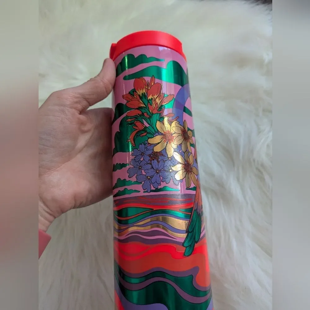 Starbucks 2024 Rex Hamilton Stainless Steel 16 oz Pink Multicolor Tumbler